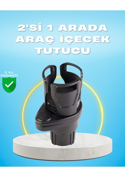Çiftli Araba Bardak Tutucu Karbon Fiber Görünümlü 360° Ayarlı