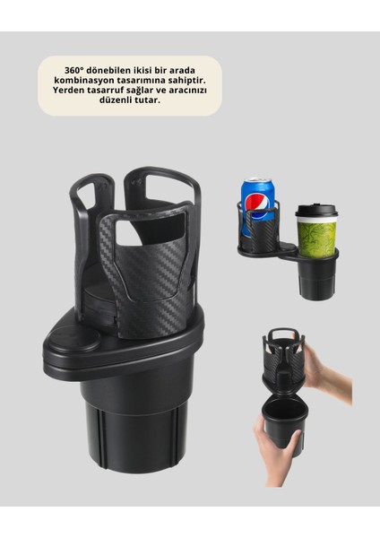 Çiftli Araba Bardak Tutucu Karbon Fiber Görünümlü 360° Ayarlı fiyatları