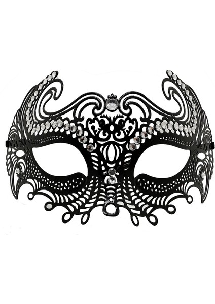 Siyah Renk Lazer Kesim Üzeri Kristal Taşlı Metal Balo Parti Venedik Maskesi modelleri