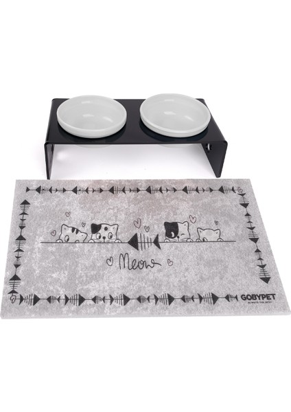 2'li Siyah Pleksi Kedi ve Köpek Seramik Mama & Su Kabı Paspas Hediye modelleri