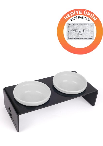 2'li Siyah Pleksi Kedi ve Köpek Seramik Mama & Su Kabı Paspas Hediye fırsatları