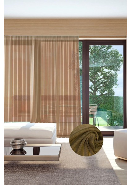 Murcia Dökümlü Tül Perde Pilesiz Altın