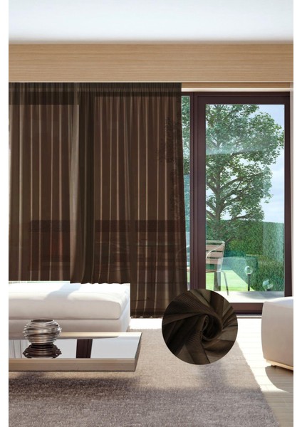 Murcia Dökümlü Tül Perde Pilesiz Acı Kahve indirimleri