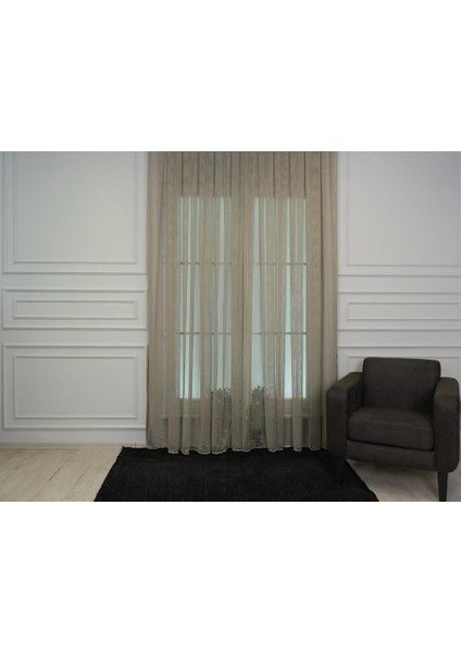 Murcia Dökümlü Tül Perde Pilesiz Bej