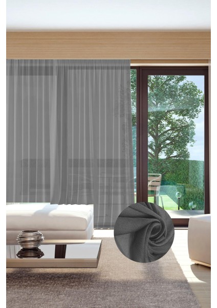 Murcia Dökümlü Tül Perde Pilesiz Koyu Gri