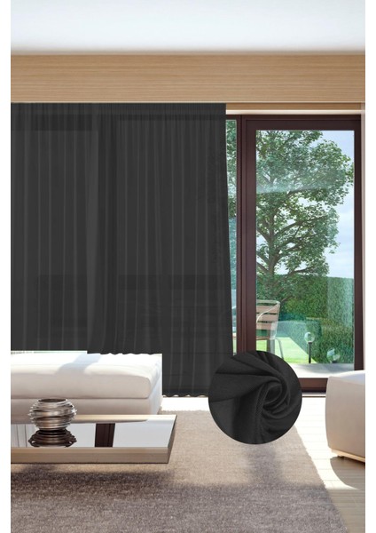 Murcia Dökümlü Tül Perde Pilesiz Siyah