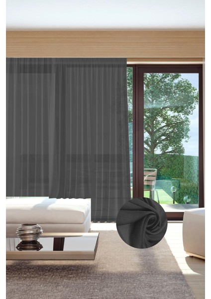 Murcia Dökümlü Tül Perde Pilesiz Antrasit