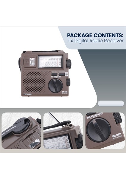Tecsun GR-88P Dijital Radyo Alıcı Acil Durum Işık Dinamo Radyo Dahili Hoparlör Manuel El Gücü (Yurt Dışından) indirimleri