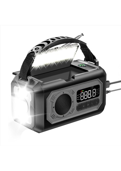 12000MAH Acil Durum Radyosu El Krank Radyo Güneş Radyosu Taşınabilir Am/fm/noaa Radyo ile El Feneri Okuma Lambası-A (Yurt Dışından)