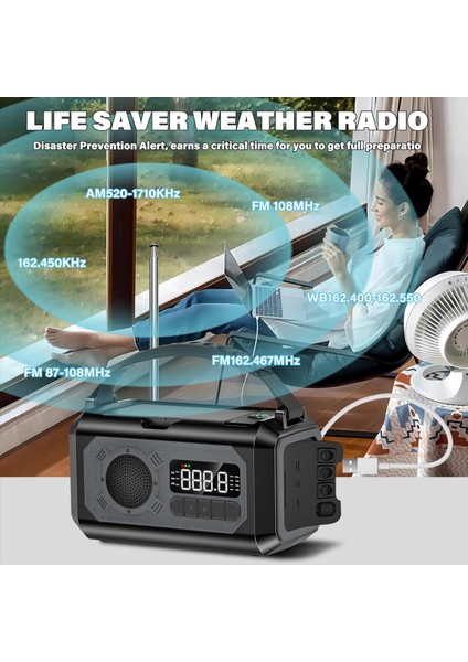 12000MAH Acil Durum Radyosu El Krank Radyo Güneş Radyosu Taşınabilir Am/fm/noaa Radyo ile El Feneri Okuma Lambası-A (Yurt Dışından) fırsatları
