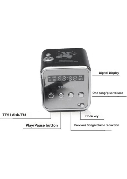 TD-V26 Dijital Taşınabilir Mini Fm Radyo Alıcı LED Hoparlör Kablosuz Hoparlör Mp3 Desteği Sd/tf Kart Kırmızı (Yurt Dışından) indirimleri