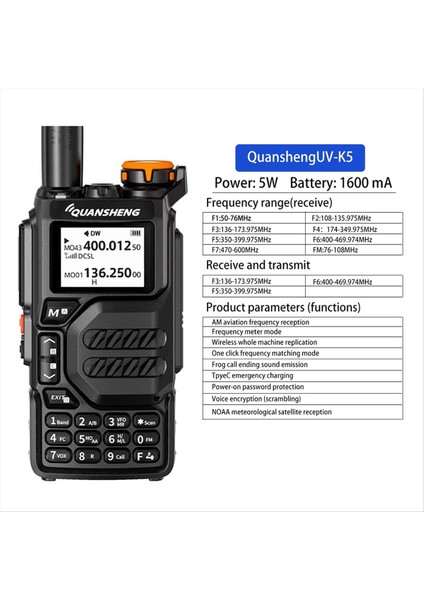 Quansheng Uvk5 Walkie Talkie Profesyonel Sivil Açık Hava Yolda Git Uv Çok Frekanslı Tam Uzunlukta El Walkie (Yurt Dışından) modelleri