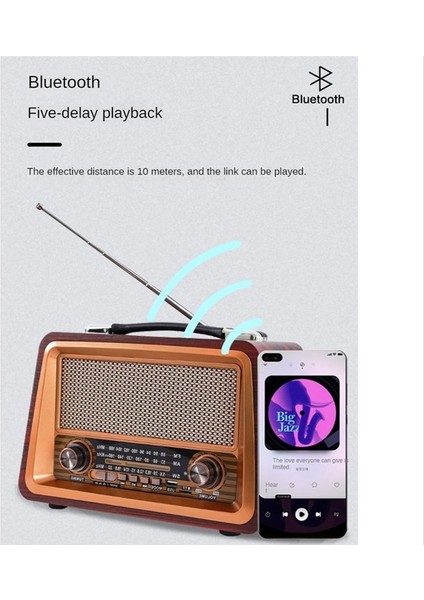 Taşınabilir Ahşap Retro Radyo Kablosuz Bluetooth Hoparlörler Hif Stereo Am/fm Radyo Oynatıcı USB Tf Aux Mp3 Maun Renk (Yurt Dışından)