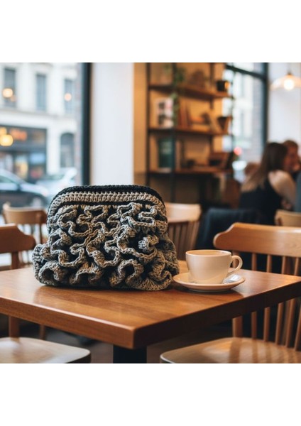 4273 El Yapımı Fırfır Model Kağıt Ip Clutch Çanta / 15 x 20 cm