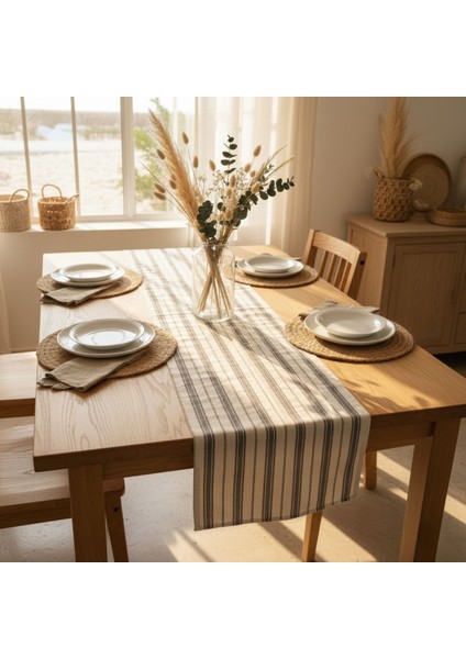1 Adet Runner,çizgi Desenli 100% Pamuk Runner,yıkanabilir Runner 40X140 cm