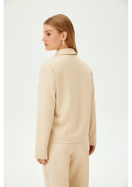 Fermuarlı Ekru Örme Sweatshirt modelleri