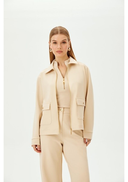 Fermuarlı Ekru Örme Sweatshirt indirimleri