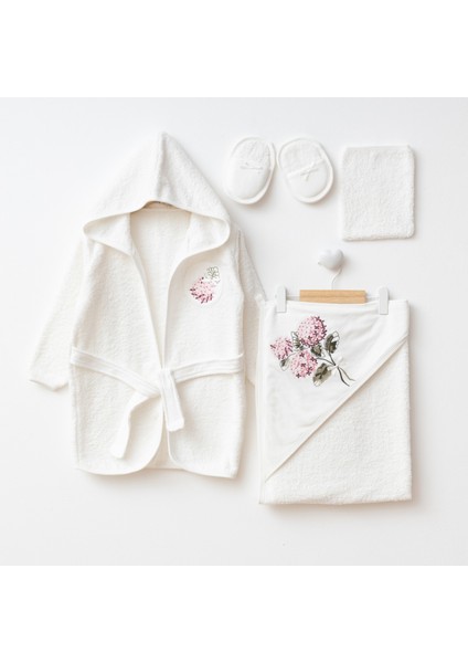 Ortanca Işlemeli Bebek Bornoz ve Kapüşonlu Banyo Havlusu 4'lü Takım fiyatları