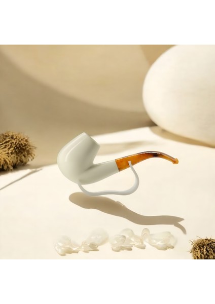 El Yapımı Eskişehir Lületaşı Pipo – Klasik Kavisli Yumurta Model, Akrilik Kehribar Ton Ağızlık