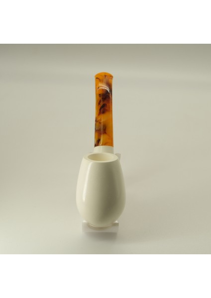 El Yapımı Eskişehir Lületaşı Pipo – Klasik Kavisli Yumurta Model, Akrilik Kehribar Ton Ağızlık