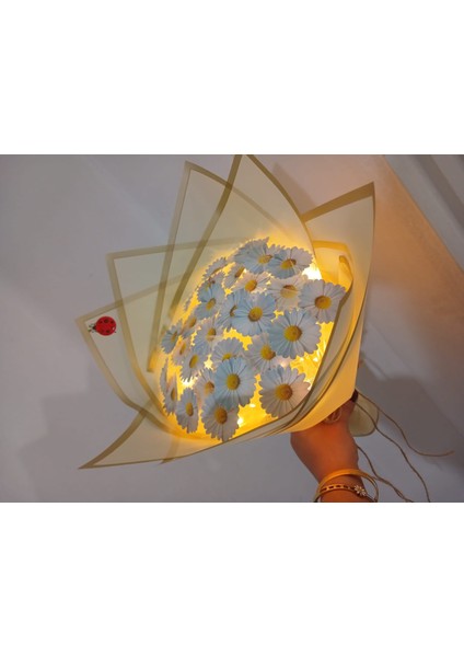 Beyaz Led'li Papatya Buketi