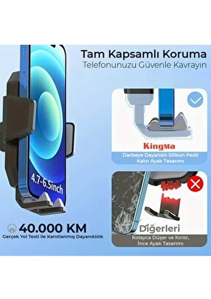 Vakumlu 360° Dönebilen Araç İçi Telefon Tutucu ABS+PVC+PU ile 60-105mm Uyumlu Tüm Telefonlar için