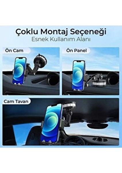 Vakumlu 360° Dönebilen Araç İçi Telefon Tutucu ABS+PVC+PU ile 60-105mm Uyumlu Tüm Telefonlar için