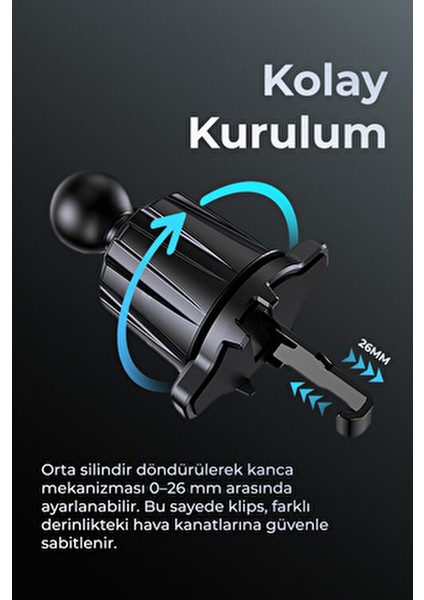 Kablosuz Şarjlı 15W Araç İçi Telefon Tutucu Yeni Nesil Kancalı Tasarım ile Güçlü Kavrama
