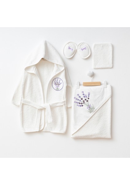 Lavanta Işlemeli Bebek Bornoz ve Kapüşonlu Banyo Havlusu 4'lü Takım fiyatları