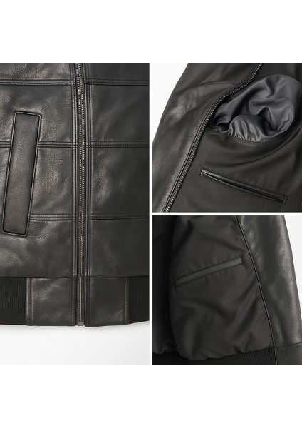 Erkek Siyah Gerçek Deri Kapüşonlu Mont – Bomber Model modelleri