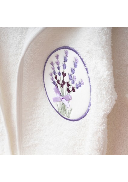 Lavanta Işlemeli Bebek Bornoz ve Kapüşonlu Banyo Havlusu 4'lü Takım modelleri