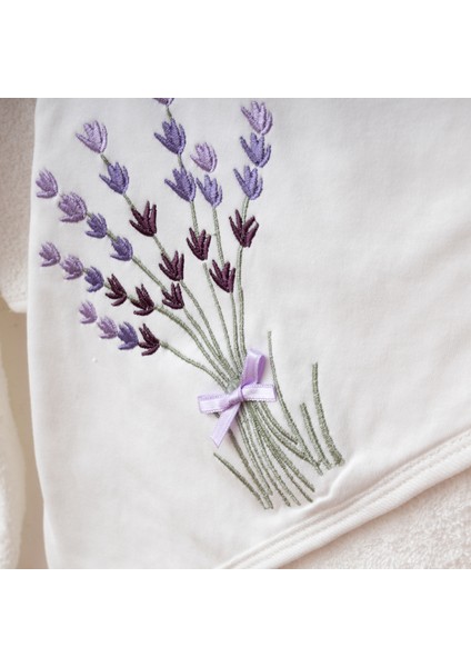 Lavanta Işlemeli Bebek Bornoz ve Kapüşonlu Banyo Havlusu 4'lü Takım fırsatları