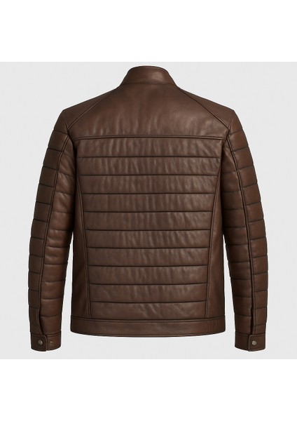 Erkek Gerçek Deri Çizgi Dikişli Mont – Kahverengi, Fermuarlı Şık Deri Ceket fiyatları