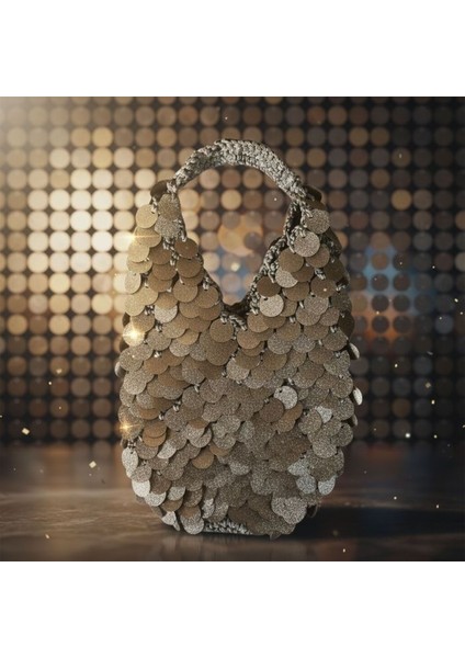 9686 El Yapımı Pullu Payetli Abiye El / Omuz Çantası - 27 x 20 cm