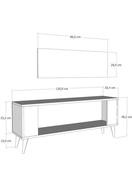 TV1338CT RETRO-128 Tv Sehpası Antrasit-Beyaz