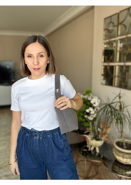 Gri Süet Omuz Çantası modelleri