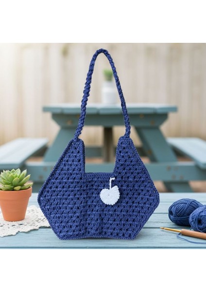 6400 El Örgüsü Lacivert Renk Kağıt Ip Omuz Çantası