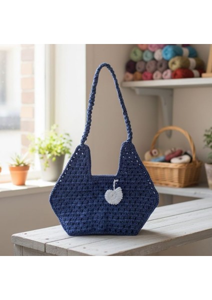 6400 El Örgüsü Lacivert Renk Kağıt Ip Omuz Çantası modelleri