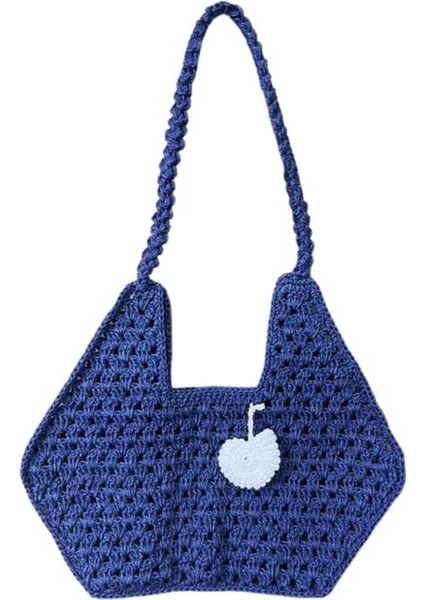 6400 El Örgüsü Lacivert Renk Kağıt Ip Omuz Çantası indirimleri
