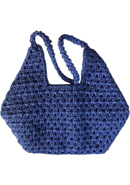 6400 El Örgüsü Lacivert Renk Kağıt Ip Omuz Çantası