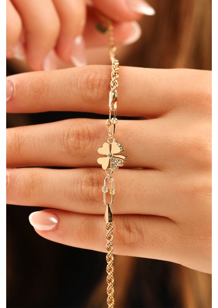 Halatlı Yoncalı Model 8 Ayar Altın Bileklik CGKBLK0372