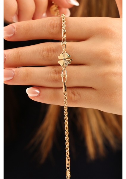 Halatlı Yoncalı Model 8 Ayar Altın Bileklik CGKBLK0372 modelleri