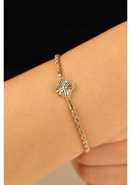 Halatlı Yoncalı Model 8 Ayar Altın Bileklik CGKBLK0373