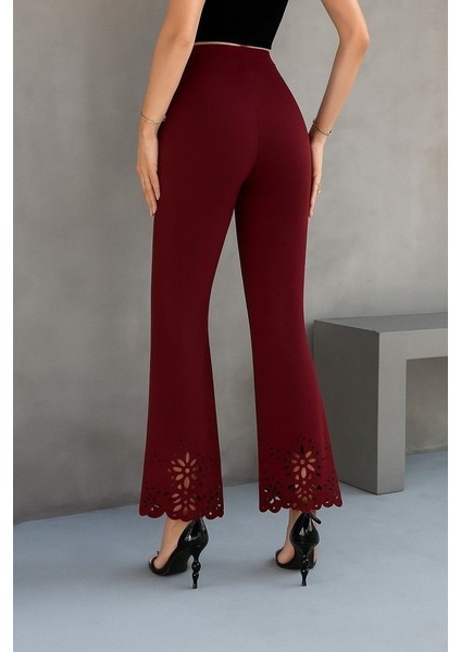 Kadın Yüksek Bel Paçaya Doğru Genişleyen Lazer Çiçek Kesim Detaylı Ithal Krep Pantolon fiyatları