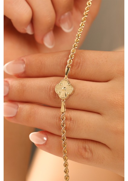 Halatlı Yoncalı Model 8 Ayar Altın Bileklik CGKBLK0373 modelleri