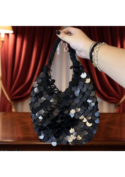 4845 El Yapımı Pullu Payetli Abiye El / Omuz Çantası - 30 x 25 cm modelleri