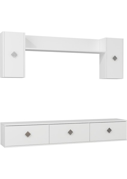 1339TV180-1CT Duvara Montaj Tv Sehpası, Tv Ünitesi Beyaz-Gümüş indirimleri