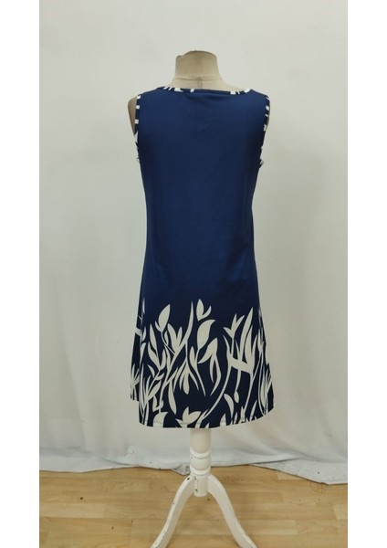 Yaman Market Kadın Askılı Yuvarlak Yakalı Yaprak Desenli Dalgıç Elbise