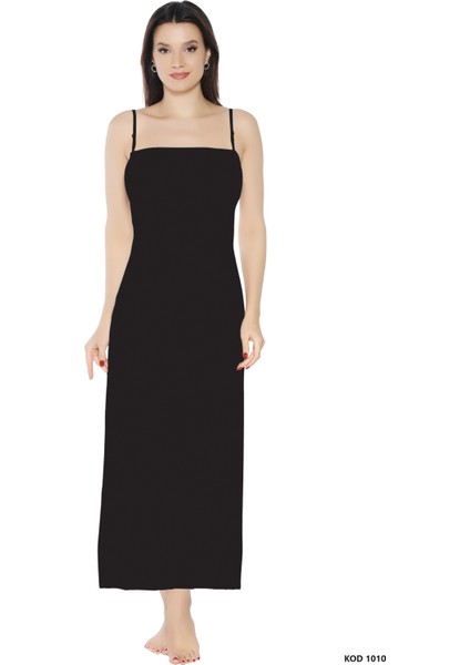 Kadın Elbise Içi Boydan Astar Ince Uzun Ayarlanabilir Askılı Düz Jüpon Kombinezon