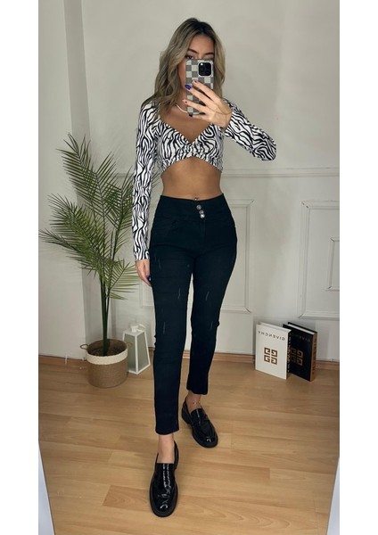 Yüksek Bel Likralı Jean Pantolon 90 cm fırsatları
